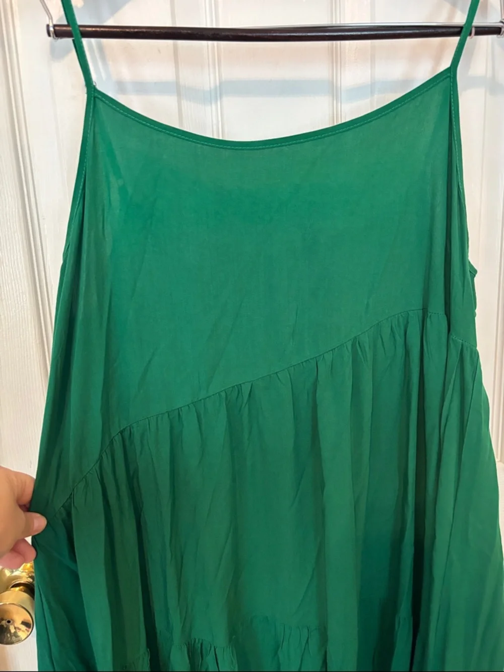 Green Maxi Slip Dress - Sleeveless Summer Dress. Asymmetrical tiered. Size XL - Picture 3 of 6